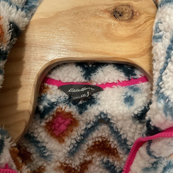 Eddie Bauer Pullover 1/4 Zip Vanilla Aztec Tribal Plush Fleece Faux Fur XXL - Picture 3 of 4